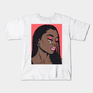 Coral Black Crying Comic Girl Kids T-Shirt